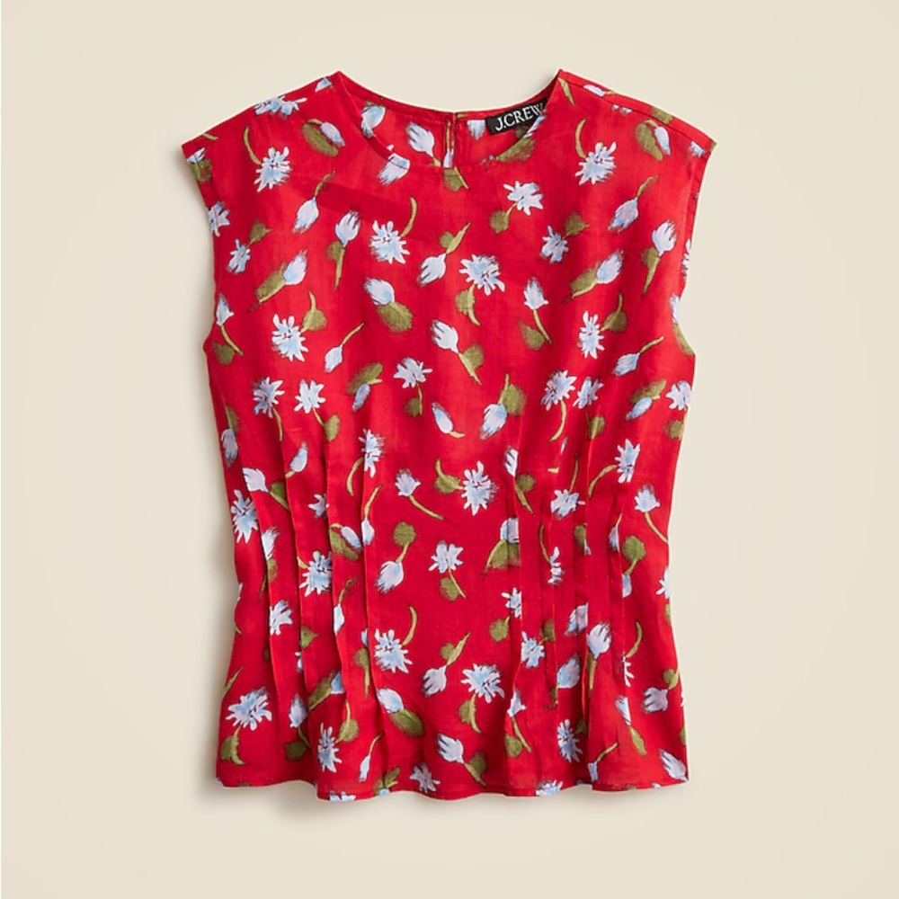 J. Crew Pintuck shell top in brushed daisy-print ramie